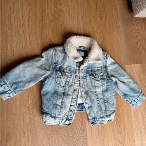 GAP Toddler Light Blue Denim Jacket with Sherpa Collar